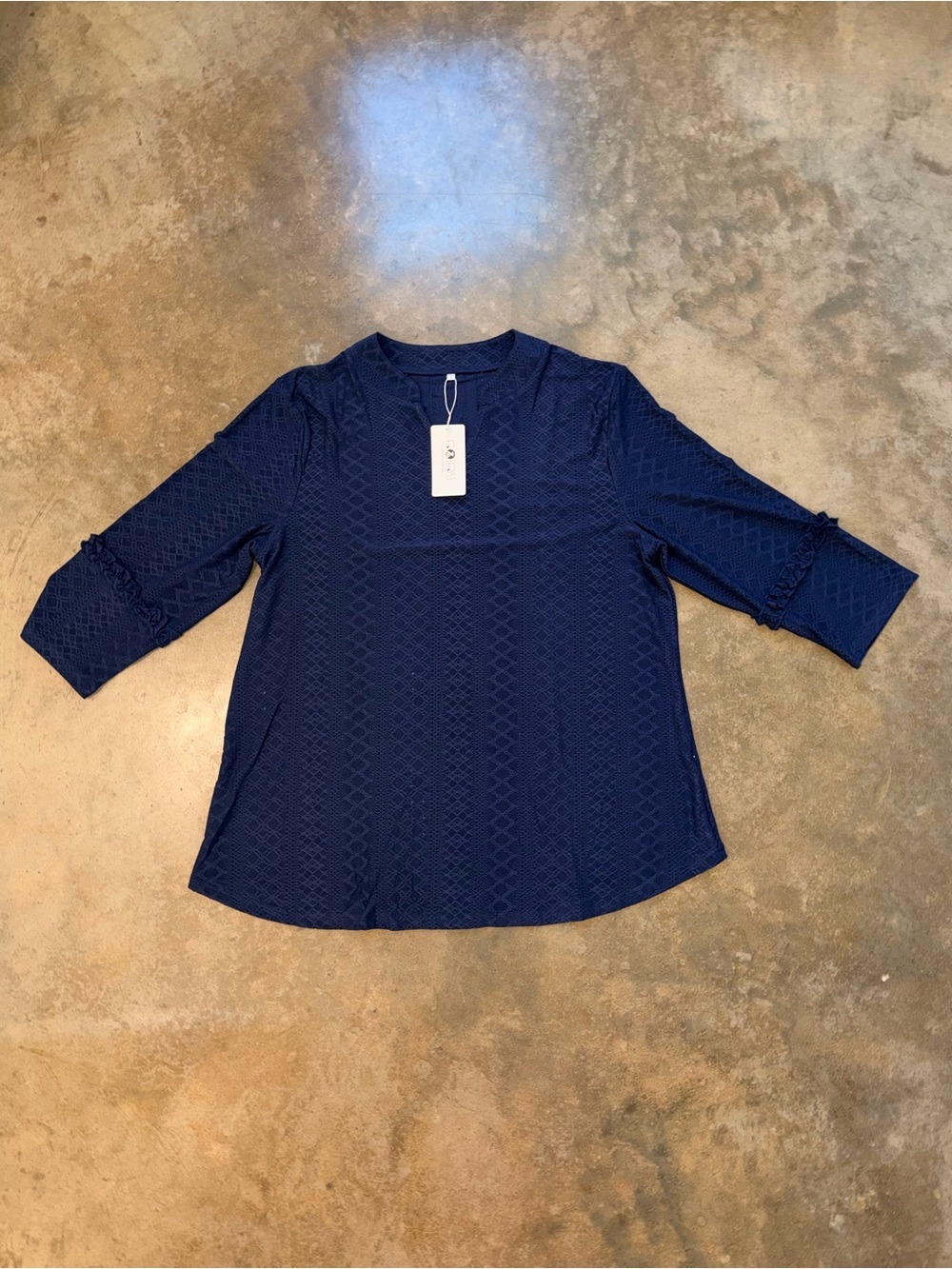 Navy Blue Textured Eyelet Blouse 3/4 Sleeve XXL Lightweight Top 2XL NWT
